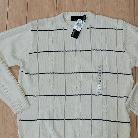 MEN'S BILL BLASS CREWNECK CABLE KNIT 100% COTTON SWEATER, SIZE LARGE, NWT - Picture 2 of 7